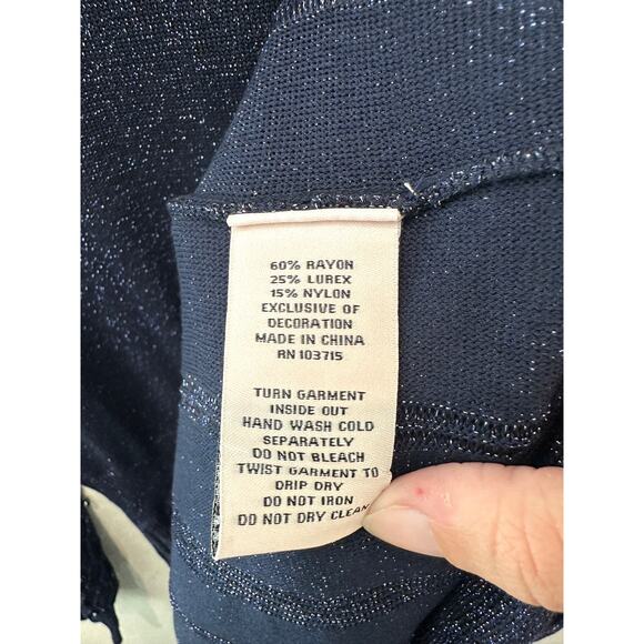 NANETTE LEPORE Navy Metallic Knit Dress Long Sleeve Pearl Party Cocktail NWT XL - Picture 9 of 9